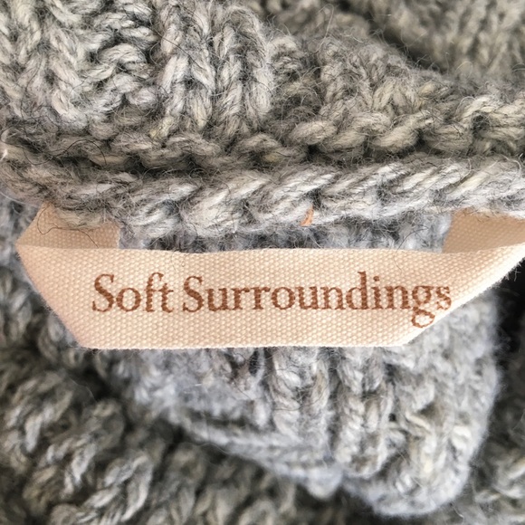 Soft Surroundings Waffle Knit Turtleneck Wool Blend Poncho Gray Missy One Size - Picture 12 of 14